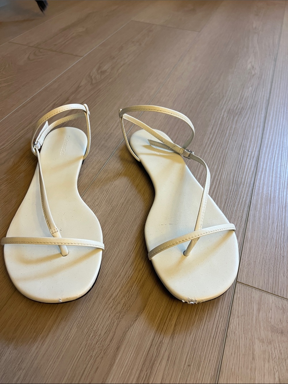 Reformation Cream Strappy Toe-Post Sandals